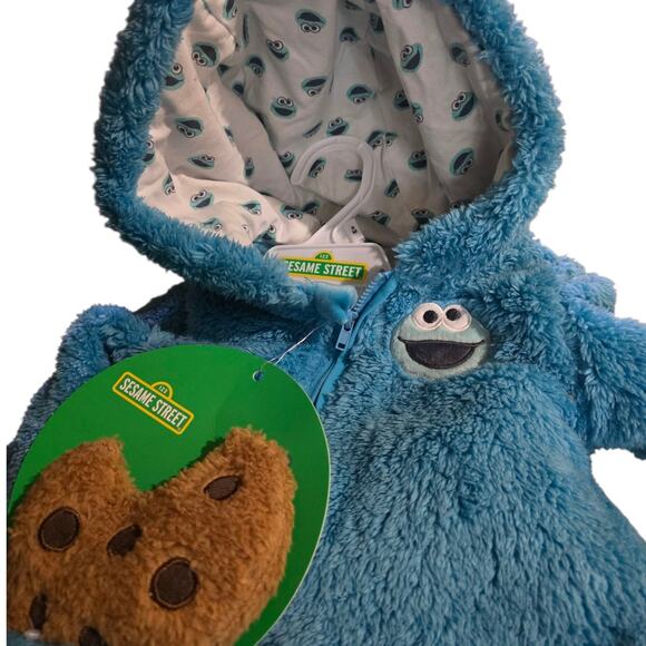 Sesame Street Cookie Monster footie costume pajama Baby 6-9 M cookie lovey toy - Picture 3 of 8